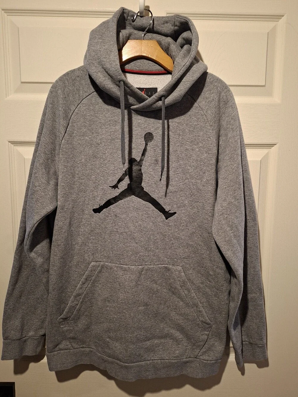 Jordan Grey Pullover Hoodie with Black Jumpman- Largr